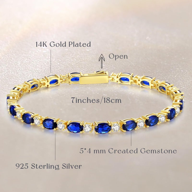 Fancime 14K Gold Plated Birthstone Bracelets 4mm Sterling Silver Tennis Bracelets Gold Bracelets Birthday Jewelry Gifts for Women 7" - Image 3